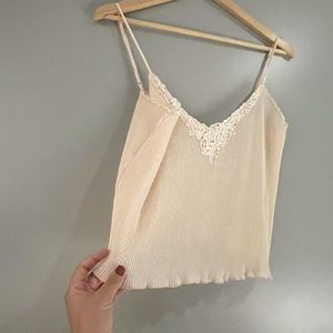 Cream Embroidered Pleated Camisole | Silk & Satin | Size S